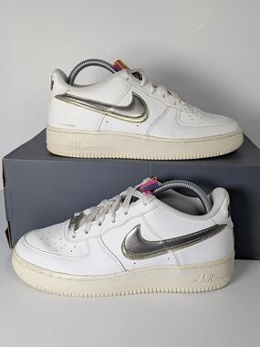 Nike Air Force 1 Low LV8 White Metallic Silver GS Size 6.5Y / Women 8